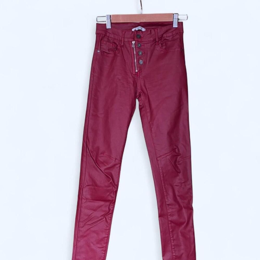 Femme Fatale Women's Red Fau-Leather Skinny Mid-Rise Pants - Small